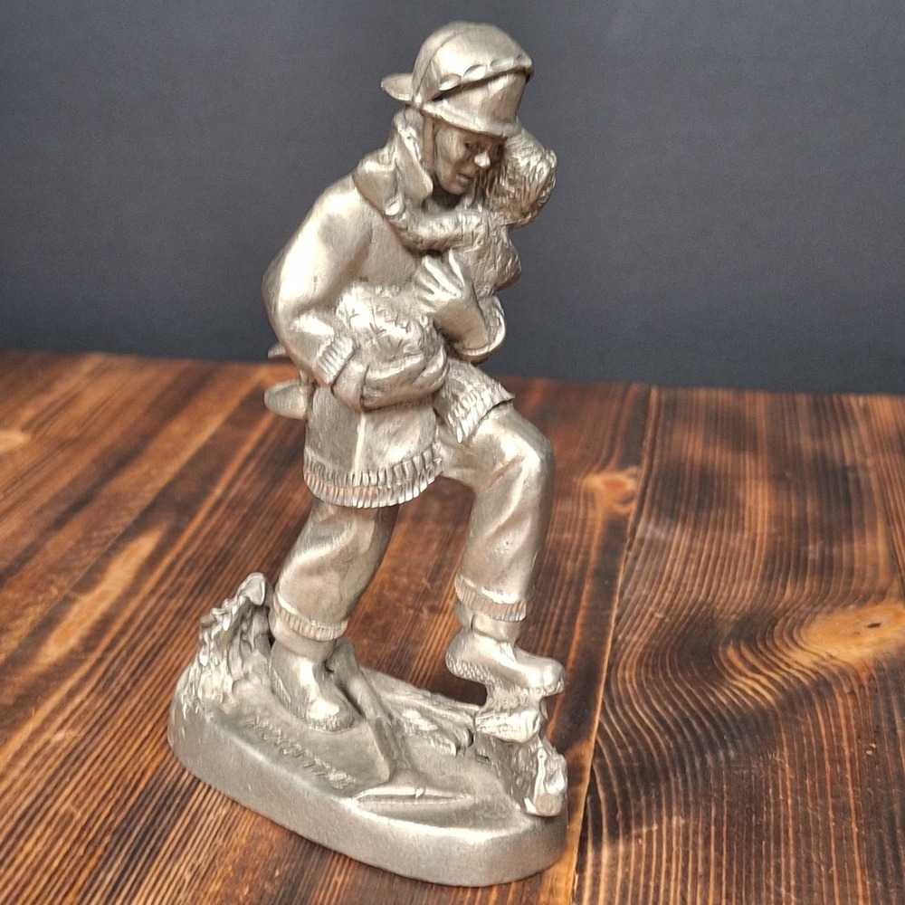 Vintage Masterworks Fine Pewter Nick of Time 1991 Fireman Saving Child Figurine